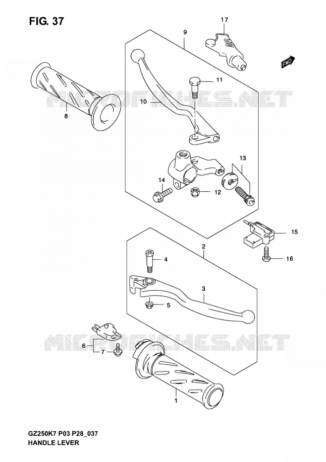 HANDGRIPS - LEVERS  Suzuki MOTO 250 GZ 2006  GZ250K6(E03,E28,E33)