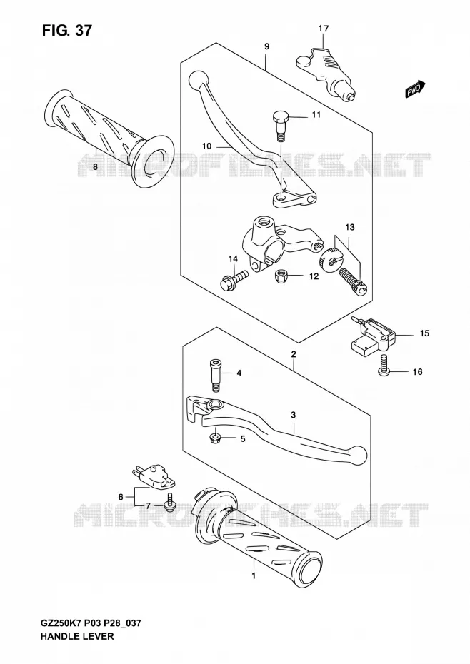 HANDGRIPS - LEVERS  Suzuki MOTO 250 GZ 2007  GZ250K7(E03,E28,E33)