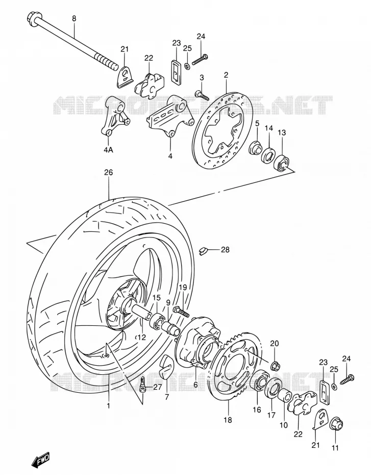 REAR WHEEL (MODELE S/T/V) Suzuki MOTO 600 RF 1995  RF600RS/RF600RUS
