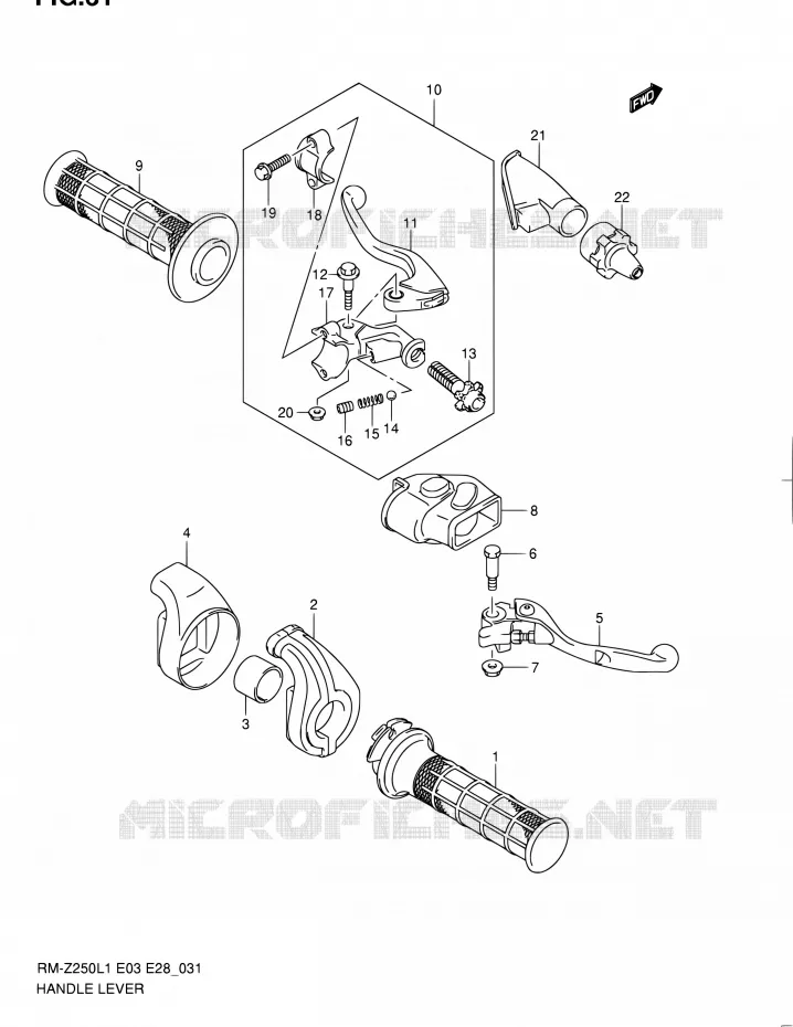 HANDGRIPS - LEVERS  Suzuki MOTO 250 RM-Z 2011  RM-Z250 L1 (E03,E28,E33)