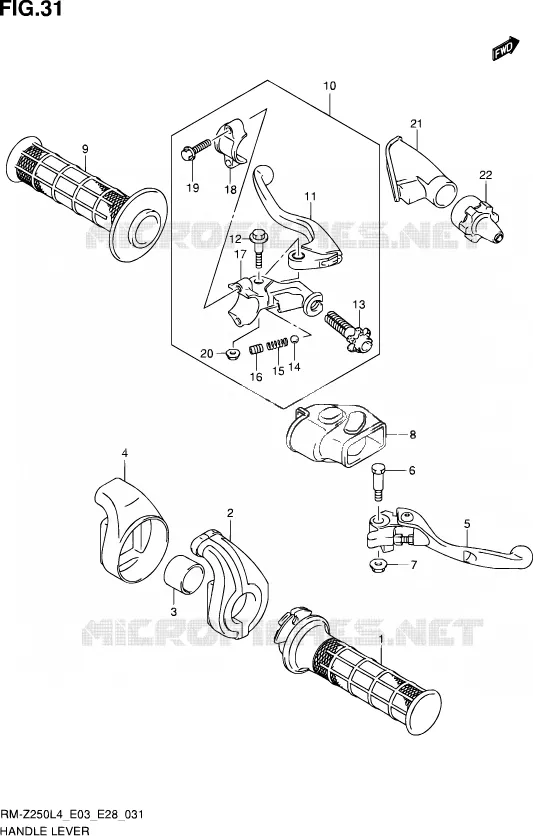 HANDGRIPS - LEVERS  Suzuki MOTO 250 RM-Z 2014  RM-Z250 L4 (E03,E28,E33)