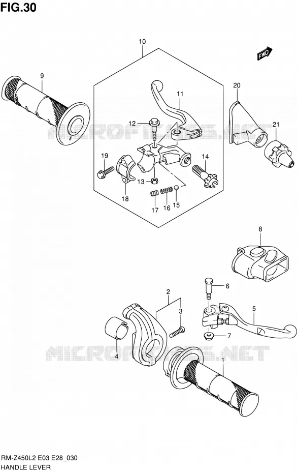 HANDGRIPS - LEVERS  Suzuki MOTO 450 RM-Z 2012  RM-Z450 L2 (E03,E28,E33)