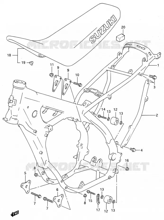 FRAME - SEAT (MODELE R/S) Suzuki MOTO 250 RM 1995  RM250 S (E03,E28,E33)