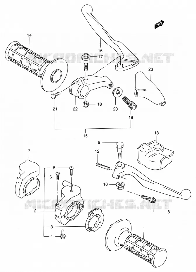HANDGRIPS - LEVERS  Suzuki MOTO 250 RM 2000  RM250 Y (E03,E28,E33)