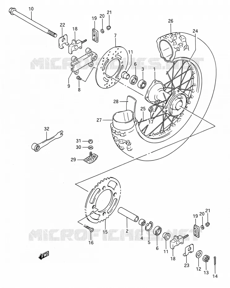 REAR WHEEL (MODELE L/M/N/P/R/S) Suzuki MOTO 80 RM 1995  RM80 S (E03,E28,E33)