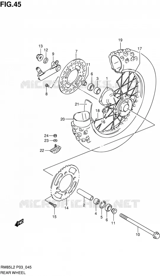 REAR WHEEL (RM85LL2 P03) Suzuki MOTO 85 RM 2012  RM85L L2 (P03,P28.P33)