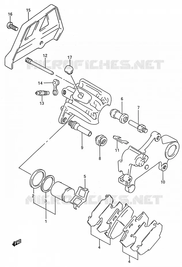 REAR CALIPER (MODELE P/R) Suzuki MOTO 250 RMX 1993  RMX250 P (E03,E28,E33)