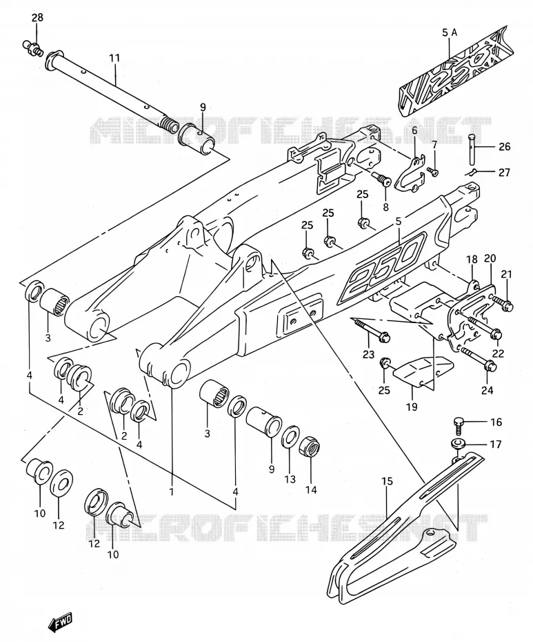 REAR SWING ARM (MODELE P/R) Suzuki MOTO 250 RMX 1993  RMX250 P (E03,E28,E33)