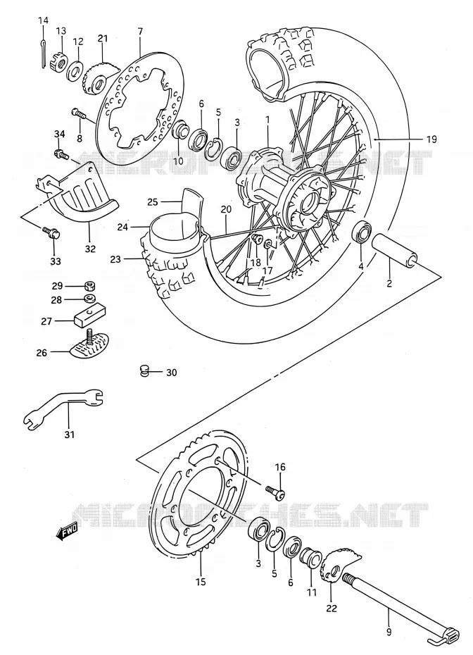 REAR WHEEL (MODELE N/P/R) Suzuki MOTO 250 RMX 1993  RMX250 P (E03,E28,E33)