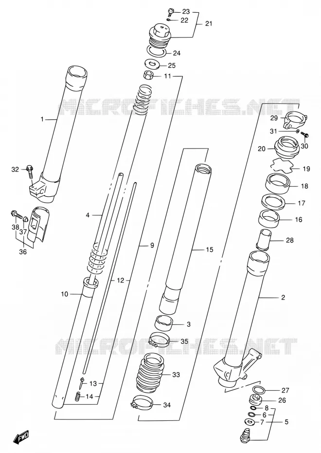FRONT FORK (MODELE X P37) Suzuki MOTO 250 RMX 1998  RMX250 W