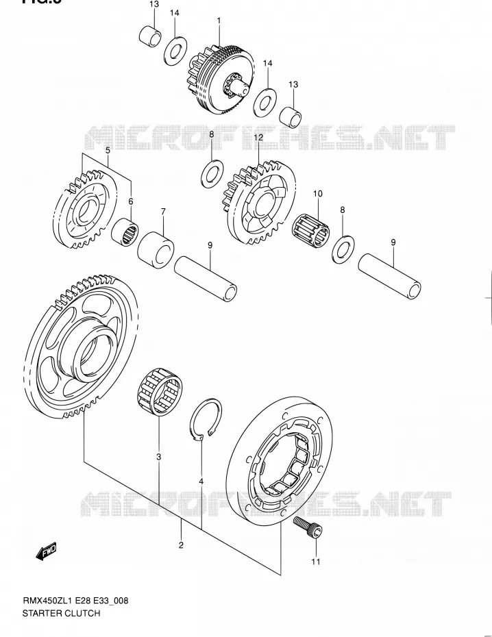 STARTER MOTOR CLUTCH Suzuki MOTO 450 RMX 2012  RMX450Z L1 (E03,E28,E33)