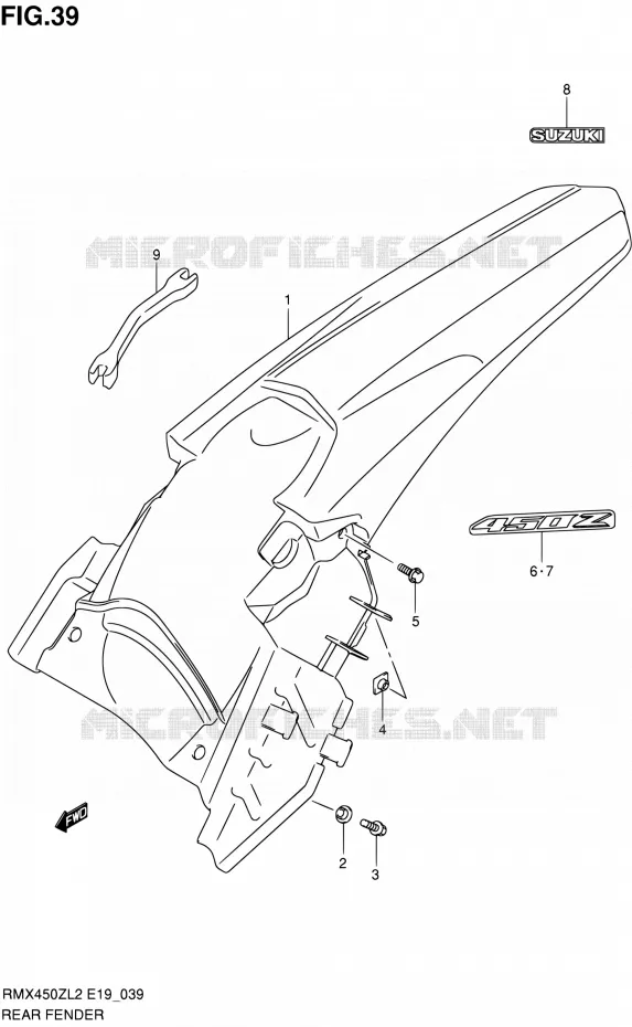 REAR FEDNER Suzuki MOTO 450 RMX 2012  RMX450ZL2(E19)