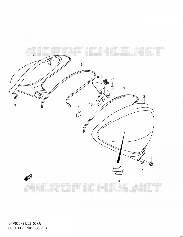 FUEL TANK SIDE COVER (MODEL L0) Suzuki MOTO 650 GLADIUS 2010  SFV650L0(E19)