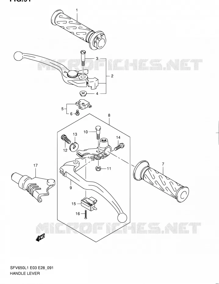 HANDGRIPS - LEVERS  Suzuki MOTO 650 GLADIUS 2011  SFV650 L1 (E03,E28,E33)