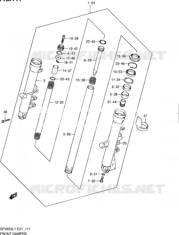 FRONT FORK (SFV650AL1 E21) Suzuki MOTO 650 GLADIUS 2011  SFV650L1(E24)