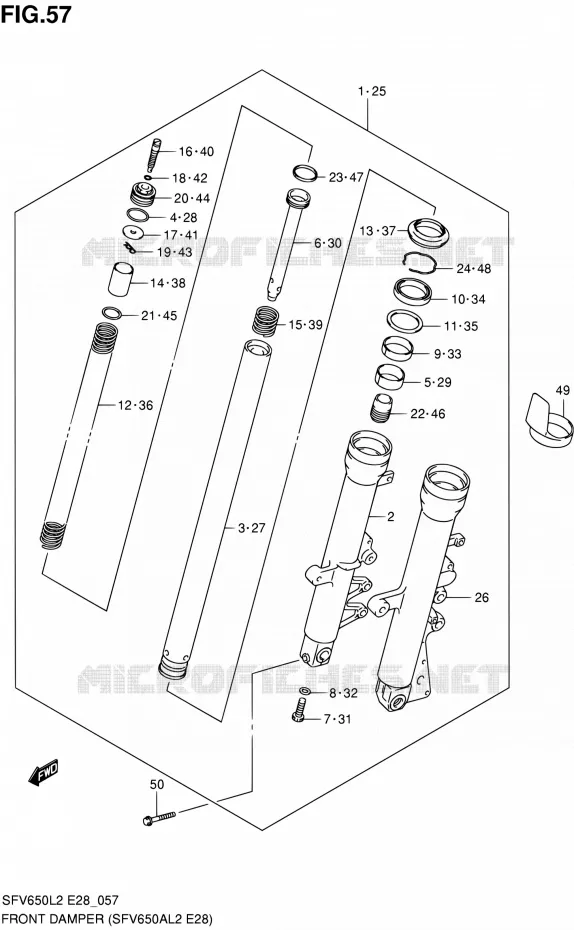 FRONT FORK (SFV650AL2 E28) Suzuki MOTO 650 GLADIUS 2012  SFV650L2(E03,E28,E33)