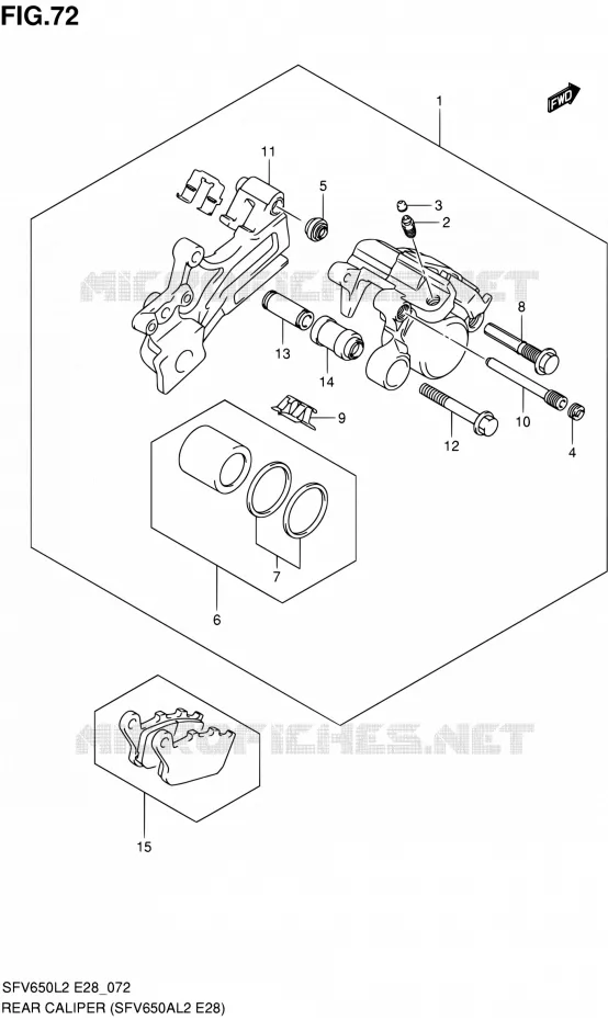 REAR CALIPER (SFV650AL2 E28) Suzuki MOTO 650 GLADIUS 2012  SFV650L2(E03,E28,E33)