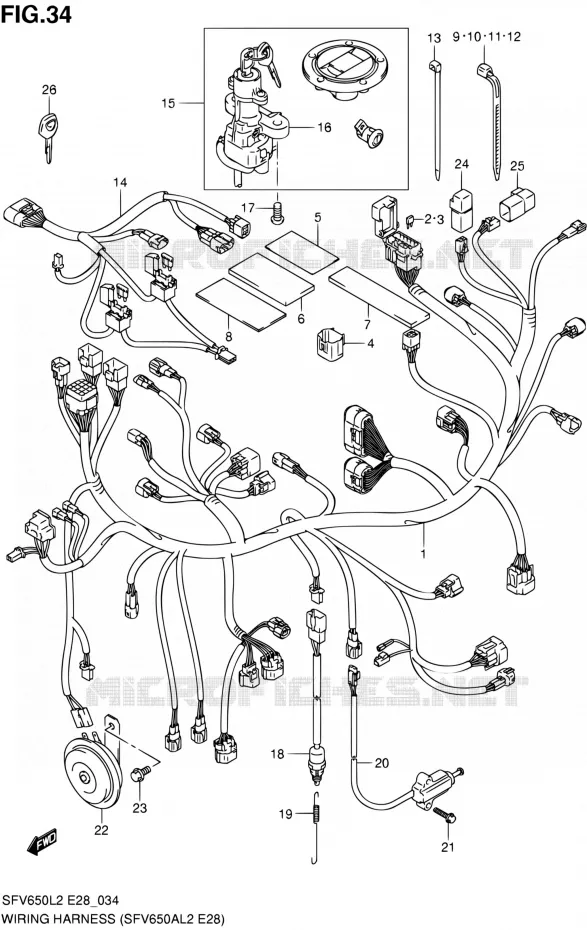WIRING HARNESS (SFV650AL2 E28) Suzuki MOTO 650 GLADIUS 2012  SFV650L2(E03,E28,E33)