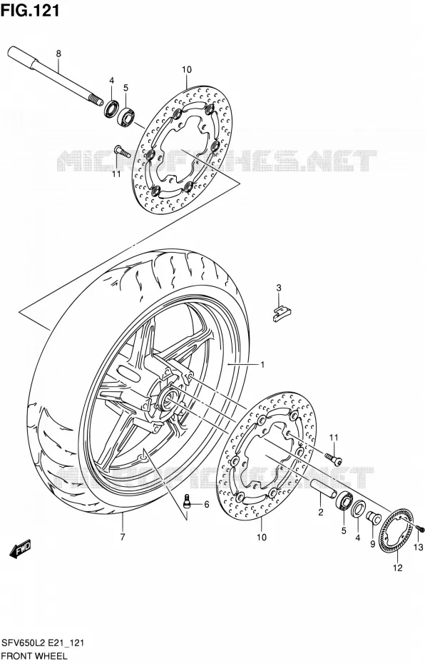 FRONT WHEEL (SFV650UAL2 E21) Suzuki MOTO 650 GLADIUS 2012  SFV650L2(E24)