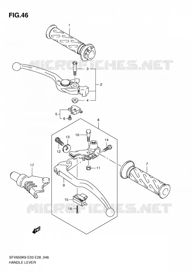 HANDGRIPS - LEVERS  Suzuki MOTO 650 GLADIUS 2010  SFV650A L0 (E03,E28,E33)