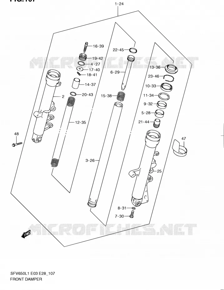 FRONT FORK (SFV650AL1 E33) Suzuki MOTO 650 GLADIUS 2011  SFV650A L1 (E03,E28,E33)