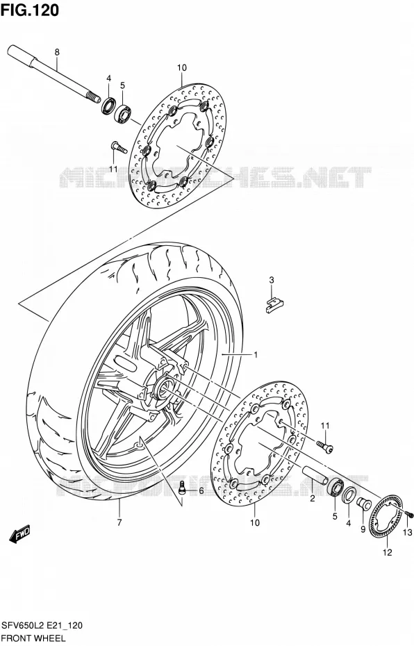 FRONT WHEEL (SFV650AL2 E21) Suzuki MOTO 650 GLADIUS 2012  SFV650AL2(E21)