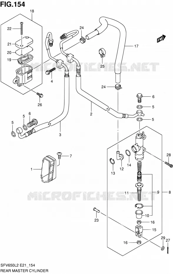 REAR BRAKE MASTER CYLINDER (SFV650AL2 E21) Suzuki MOTO 650 GLADIUS 2012  SFV650AL2(E21)