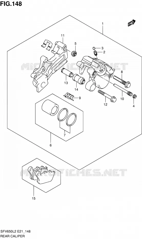 REAR CALIPER (SFV650AL2 E21) Suzuki MOTO 650 GLADIUS 2012  SFV650AL2(E21)