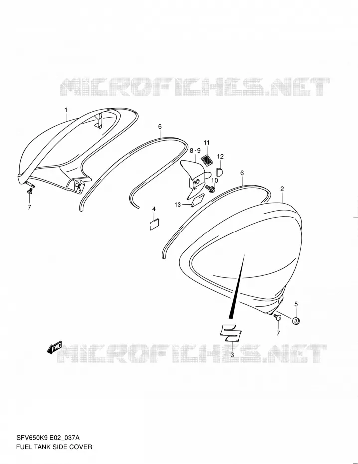 FUEL TANK SIDE COVER (MODEL L0) Suzuki MOTO 650 GLADIUS 2010  SFV650UL0(E19)