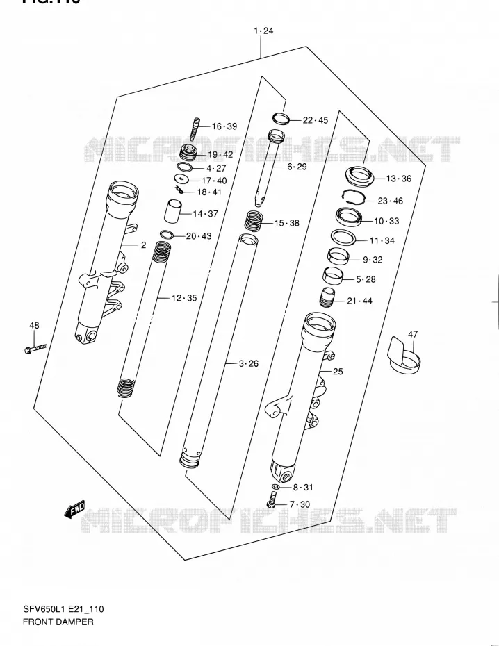 FRONT FORK (SFV650L1 E24) Suzuki MOTO 650 GLADIUS 2011  SFV650UL1(E24)