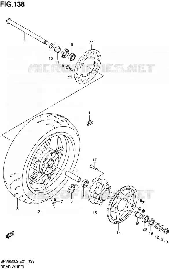 REAR WHEEL (SFV650L2 E21) Suzuki MOTO 650 GLADIUS 2012  SFV650UL2(E24)