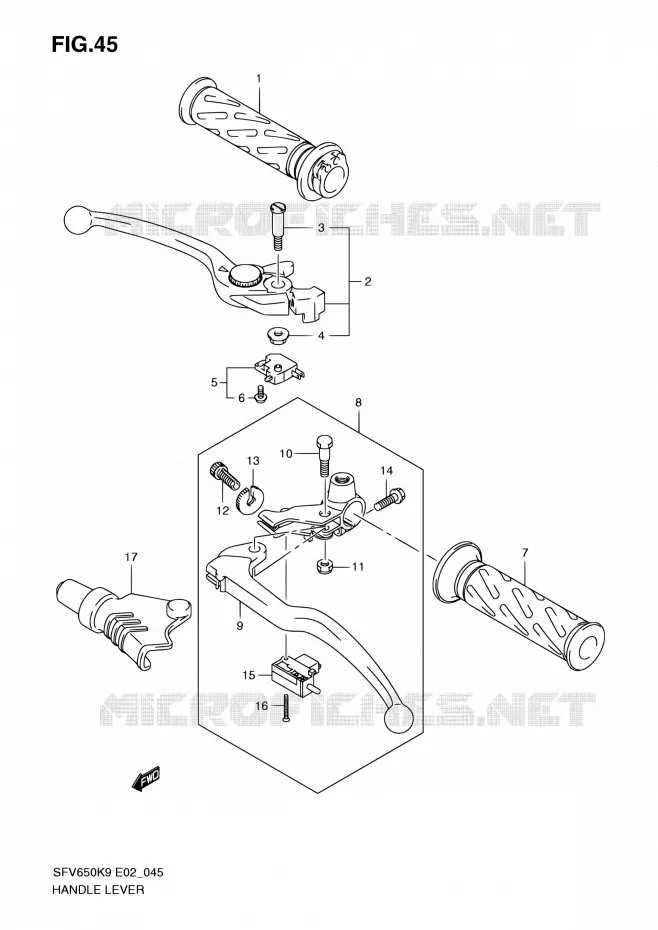 HANDGRIPS - LEVERS  Suzuki MOTO 650 GLADIUS 2009  SFV650UAK9(E24)