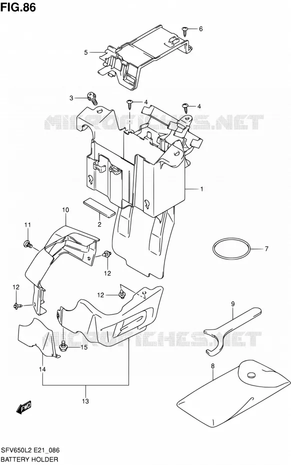 BATTERY HOLDER (SFV650UAL2 E21) Suzuki MOTO 650 GLADIUS 2012  SFV650UAL2(E21)