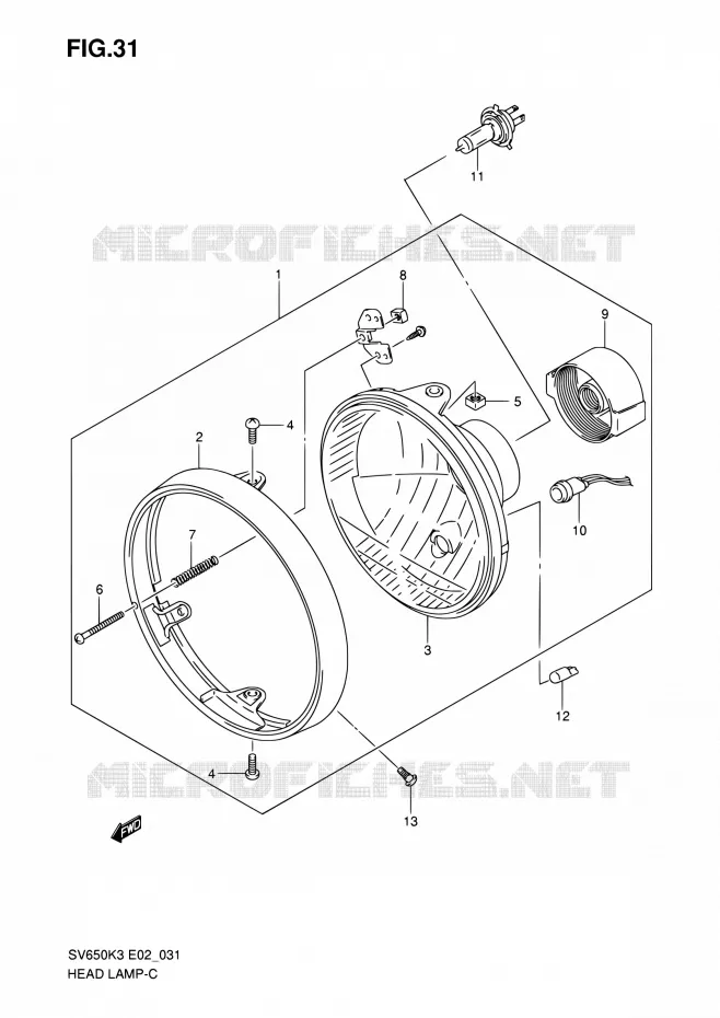 HEAD LAMP (NOTE) Suzuki MOTO 650 SV 2004  SV650 K4