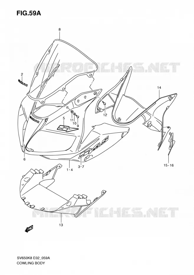 FAIRING (MODEL K9 WITH COWLING) Suzuki MOTO 650 SV 2009  SV650K9(E19)