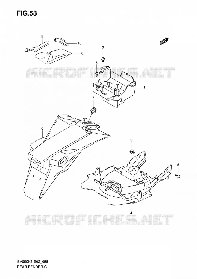 REAR FEDNER (WITH ABS) Suzuki MOTO 650 SV-S 2009  SV650SK9(E19)