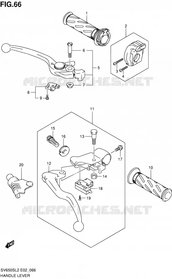 GRIPS & LEVERS (SV650SL2 E02) Suzuki MOTO 650 SV 2012  SV650SL2(E24)