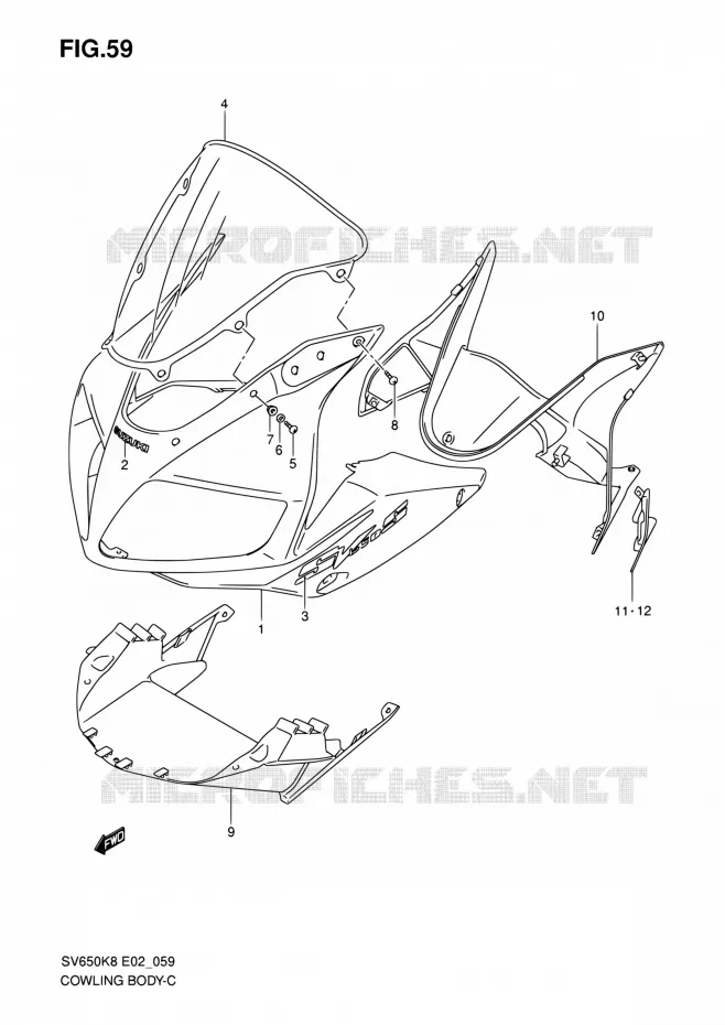 FAIRING (MODEL K8 WITH COWLING) Suzuki MOTO 650 SV 2008  SV650SUK8(E19)