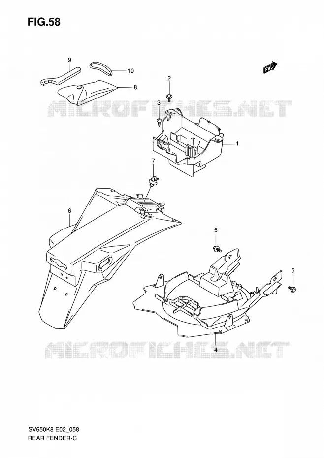 REAR FEDNER (WITH ABS) Suzuki MOTO 650 SV-S 2009  SV650SUK9(E19)
