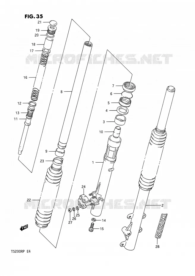 FRONT FORK (E24) Suzuki MOTO 200 TS-R 1991  TS200R M (E02,E04,E24)