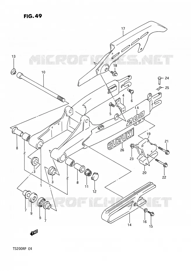 REAR SWING ARM (E24) Suzuki MOTO 200 TS-R 1991  TS200R M (E02,E04,E24)