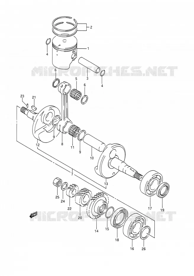 CRANKSHAFT Suzuki MOTO 200 TS-R 1993  TS200R P (E03,E28,E33)