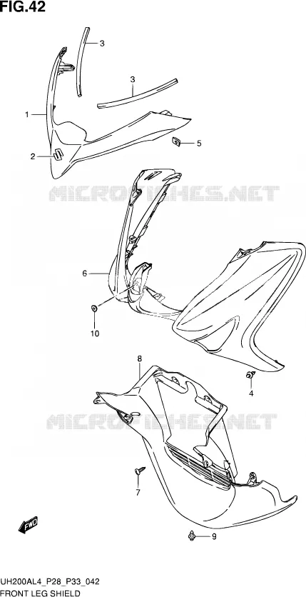 FROM LEG SHIELD Suzuki SCOOTER 200 BURGMAN 2014  UH200A L4 (P03,P28,P33)