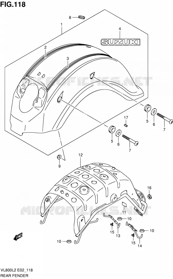 REAR FEDNER (VL800TL2 E24) Suzuki MOTO 800 VOLUSIA 2012  VL800L2