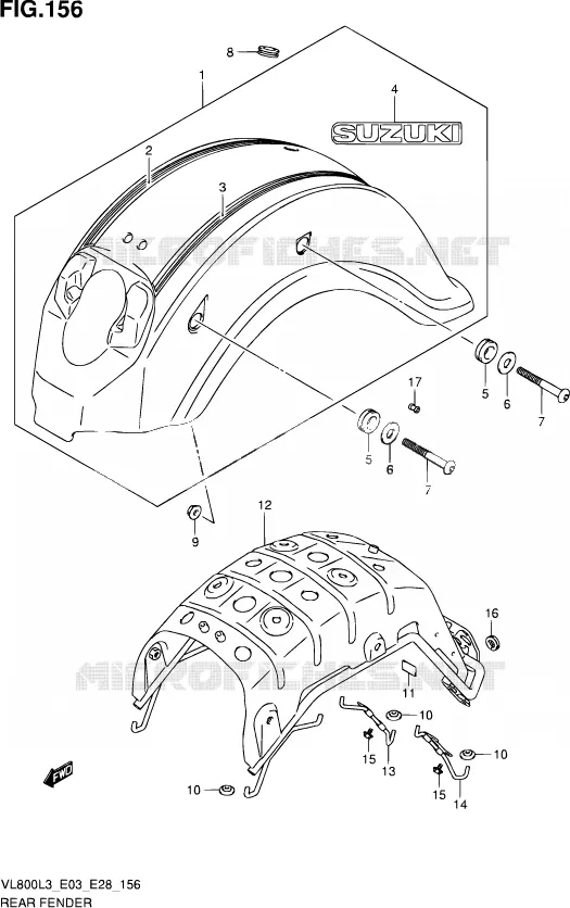 REAR FEDNER (VL800CL3 E03) Suzuki MOTO 800 VOLUSIA 2013  VL800 L3/VL800T L3/VL800C L3
