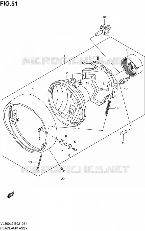 HEADLIGHT (VL800CL2 E19) Suzuki MOTO 800 VOLUSIA 2012  VL800CUEL2