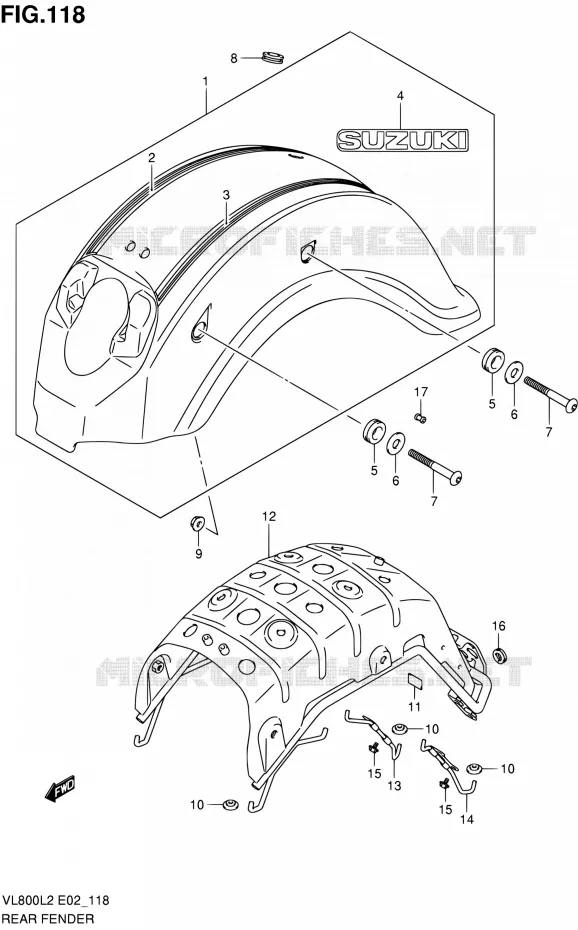 REAR FEDNER (VL800TL2 E24) Suzuki MOTO 800 VOLUSIA 2012  VL800CUEL2