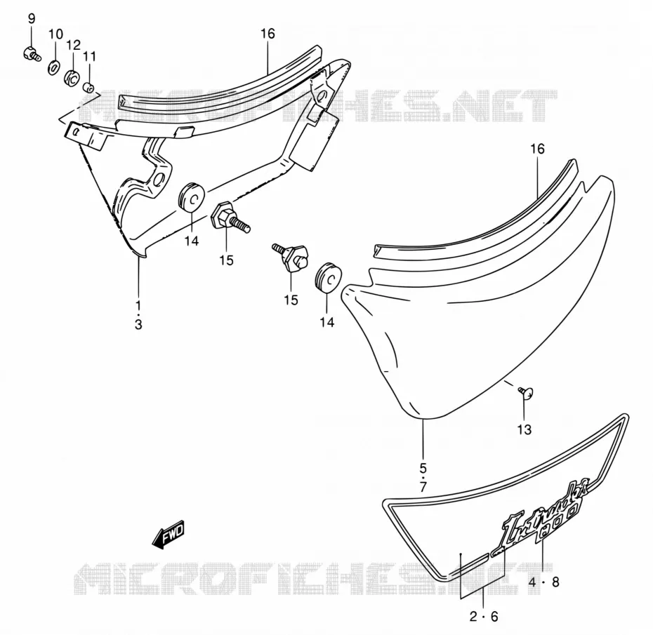 FAIRING  (MODELE N/P/R) Suzuki MOTO 800 INTRUDER 1993  VS800GL P (E03,E28,E33)