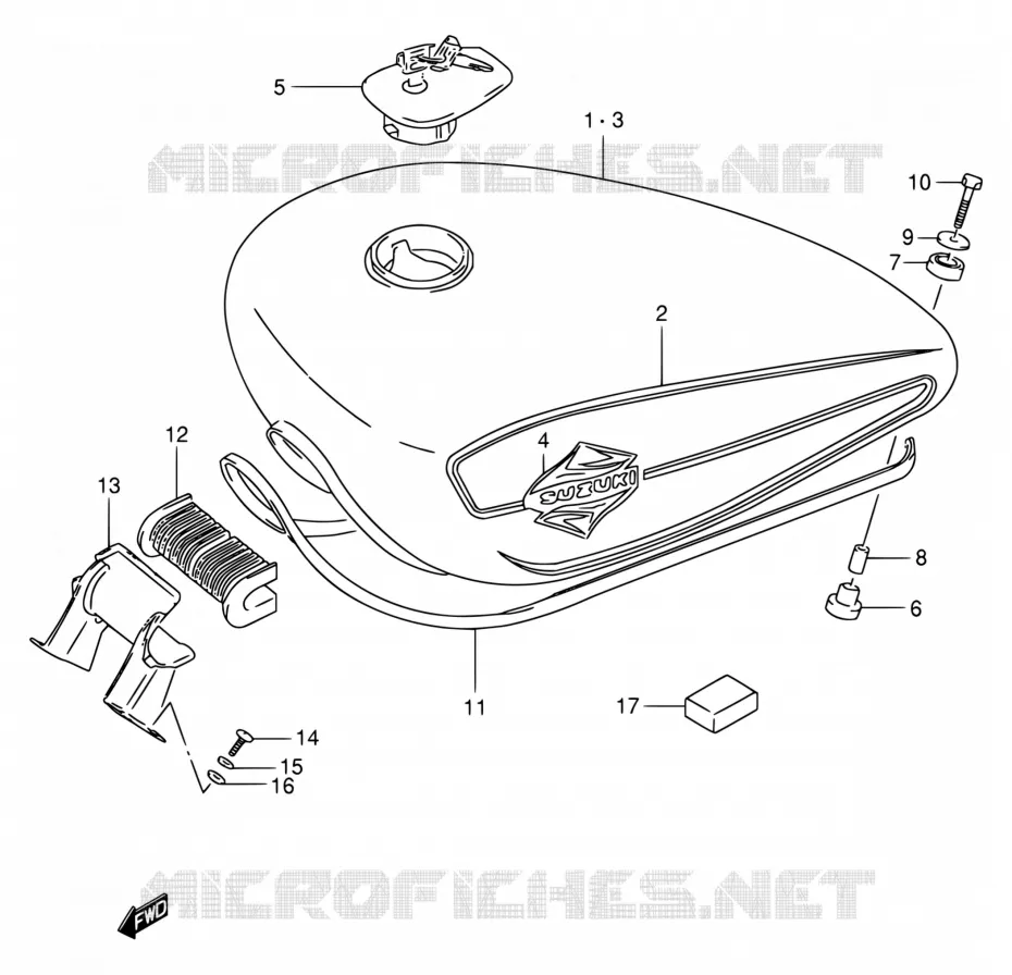 FUEL TANK (MODELE N/P/R) Suzuki MOTO 800 INTRUDER 1993  VS800GL P (E03,E28,E33)