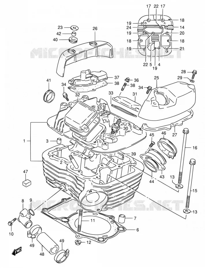 CYLINDER HEAD (REAR) Suzuki MOTO 800 INTRUDER 1994  VS800GL R (E03,E28,E33)